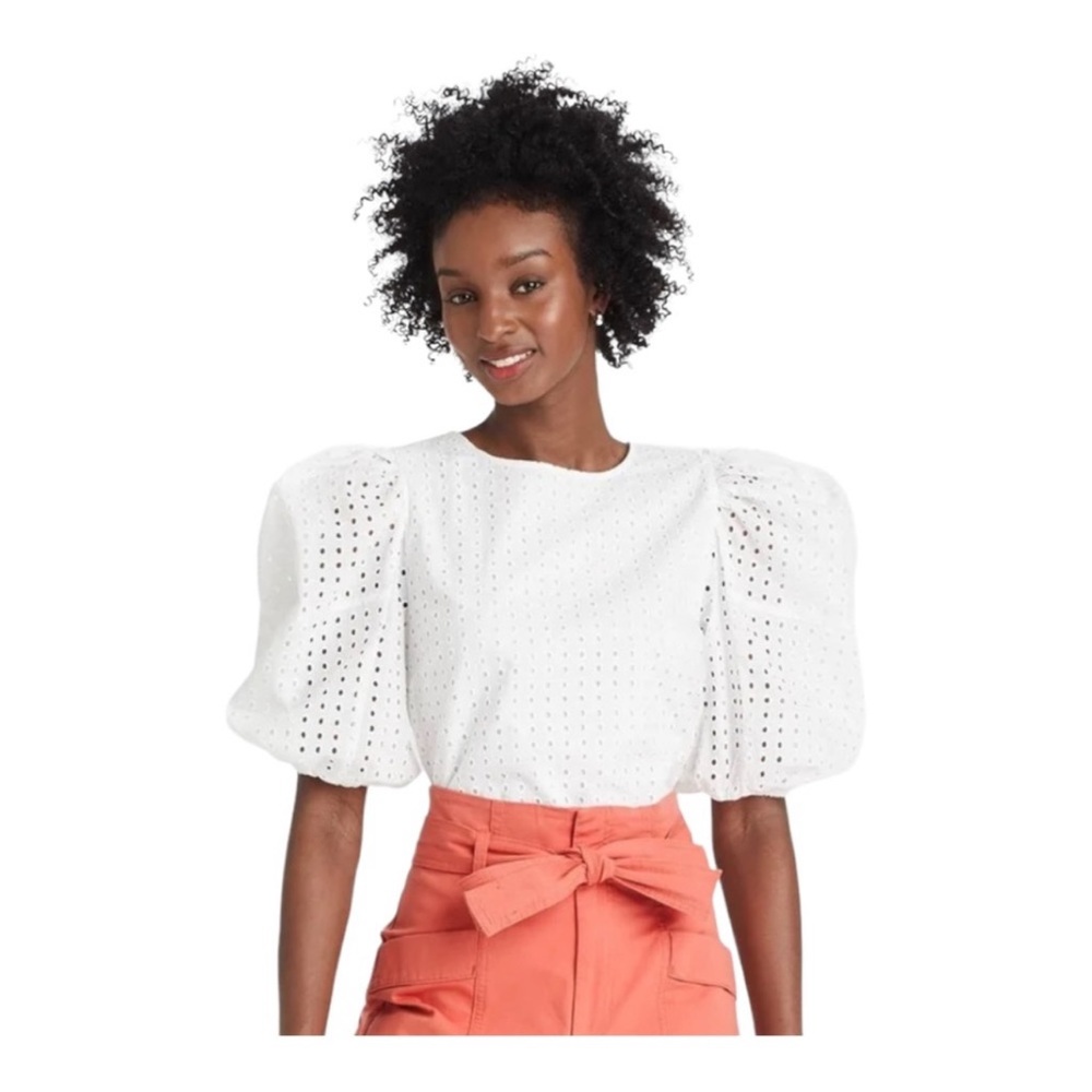 5/$25 A NEW DAY white eyelet puff sleeve top